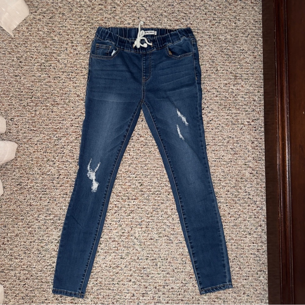 Satin Doll Distressed Skinny Jeans - Pull-On Elastic Waist - Size 2